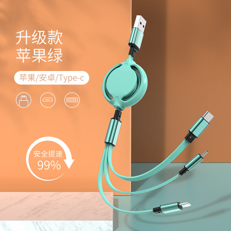 Crystal one to three telescopic data cable, fast charging, mobile phone advertising, exhibition, promotional gifts, 3-in-1 charging cable in stock