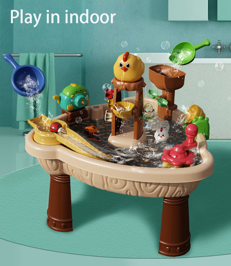 Children's beach play toys Seaside water play table with parasol Outdoor chicken play in the water and sand set by My Store