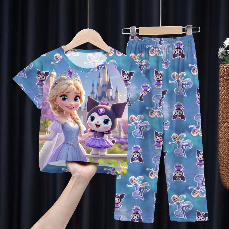 Foreign trade children's pajamas, spring and summer short-sleeved trousers, cartoon Sharjah men's group K-POP girl group middle and adult children's loungewear
