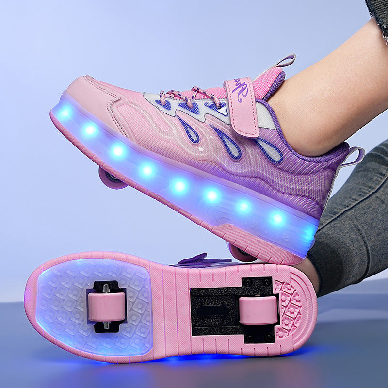 Cross-border children's walking shoes, four-wheel transformative roller skates, girls, students, two-wheeled invisible skates, boys, and popping shoes by My Store