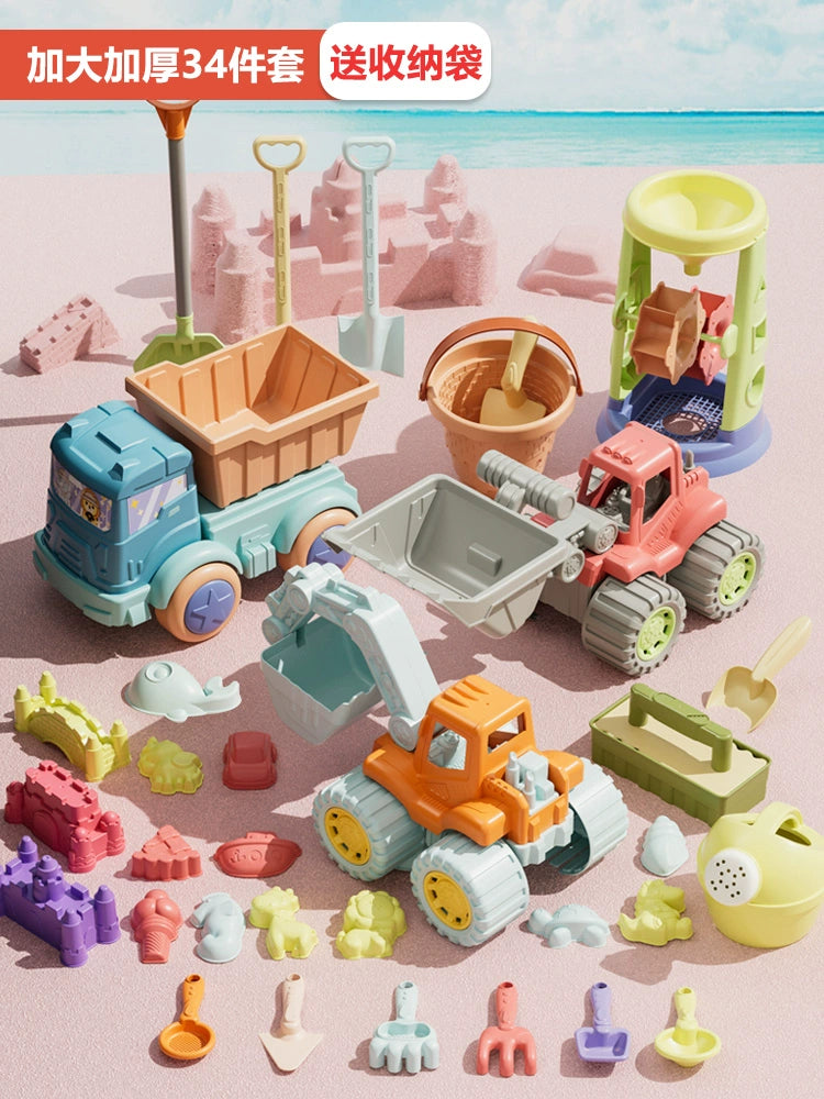 Children's beach toy car set baby indoor beach digging sand play sand tool sand pool hourglass shovel bucket by My Store
