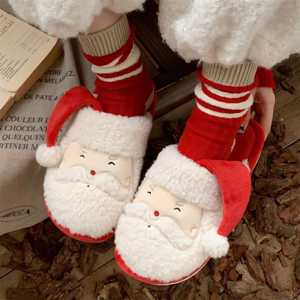 Cross-border Christmas elk cotton slippers female fleece non-slip winter warmth autumn and winter student bedroom home shoes