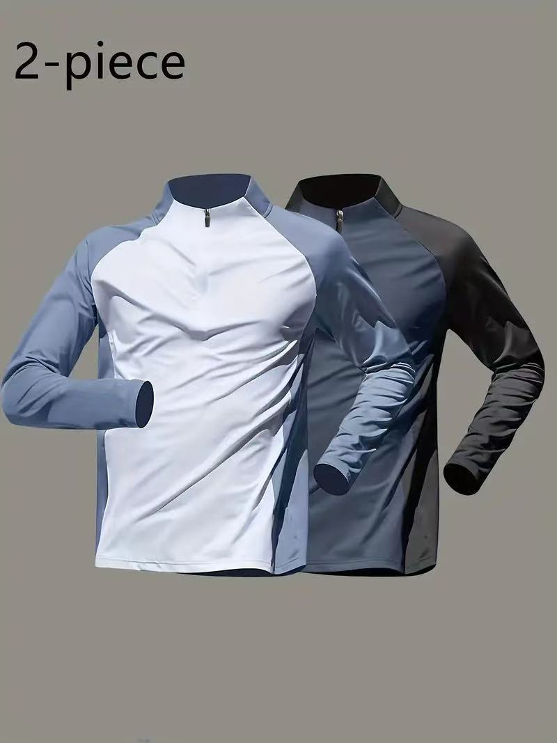 Half zip up training clothes men's long sleeve quick-drying clothes cycling sports track and field t-shirt tops running fitness clothes