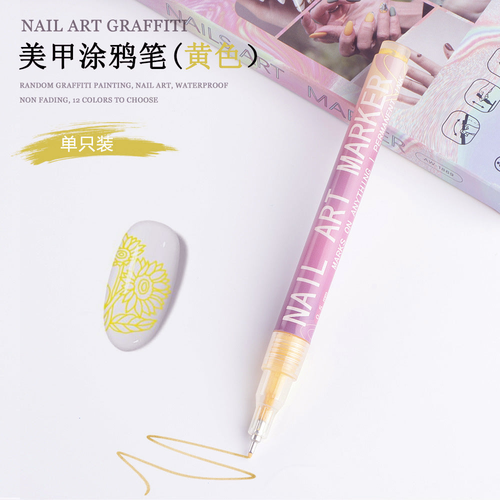 Cross-border SHEIN hot selling nail pen DIY painting graffiti nail art high-gloss hook pen acrylic marker set