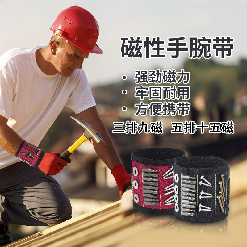 3 Rows 5 Rows Magnetic Magnetic Wristband Tool Kit Electrician Accessories Magnet Picker Adsorption Screw Magnetic Wristband by My Store