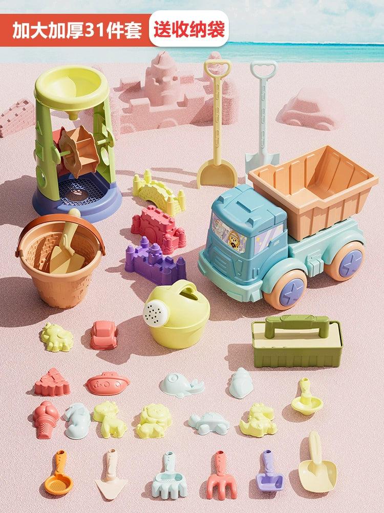 Children's beach toy car set baby indoor beach digging sand play sand tool sand pool hourglass shovel bucket by My Store