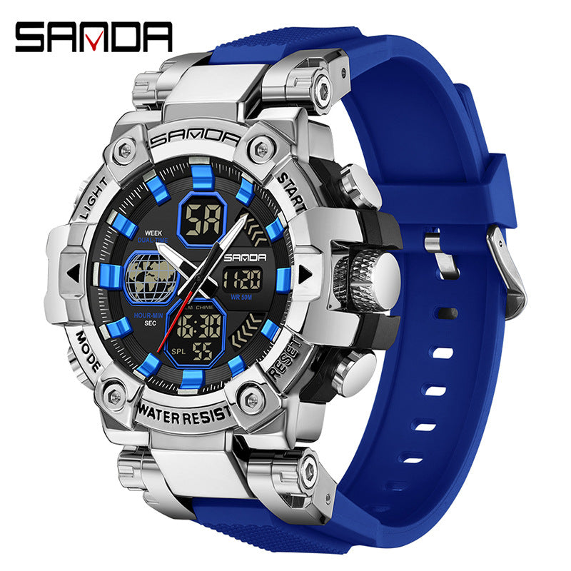 Sanda's new watch dual display snooze alarm clock men's watch youth outdoor sports multi-functional electronic watch