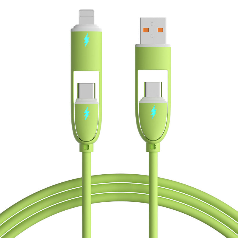 Liquid silicone fast charging 4-in-1 data cable solid color is suitable for Apple 15 mobile phone charging cable source factory