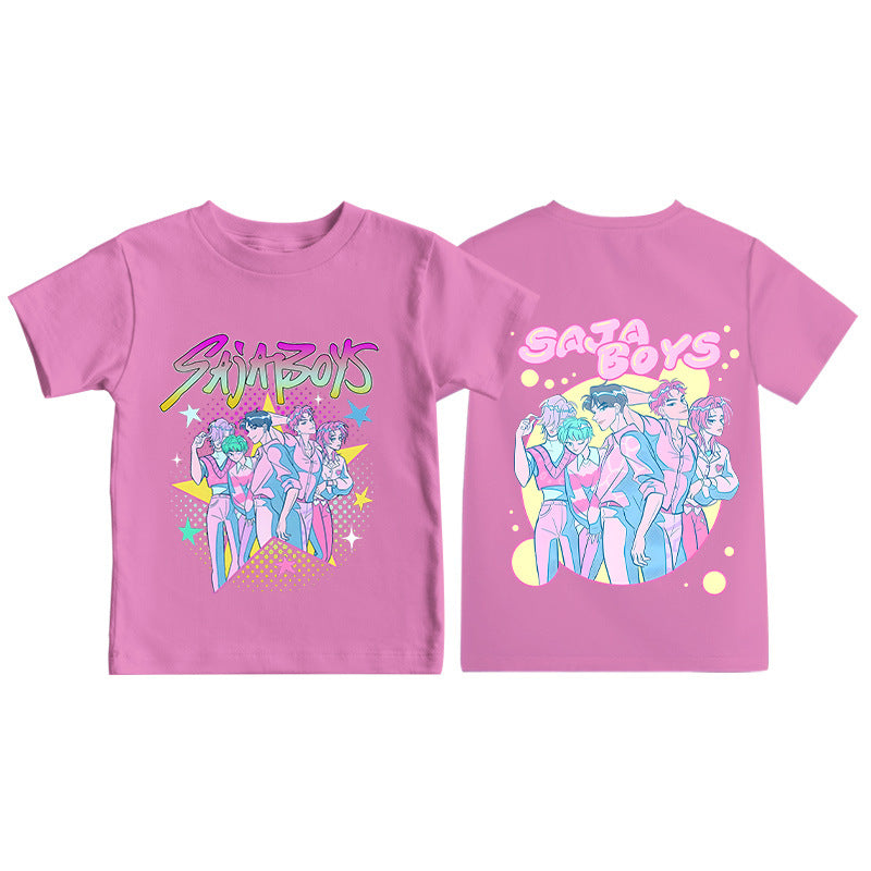 Amazon hit KPop anime cartoon print crew neck short sleeve T-shirt casual loose children's top