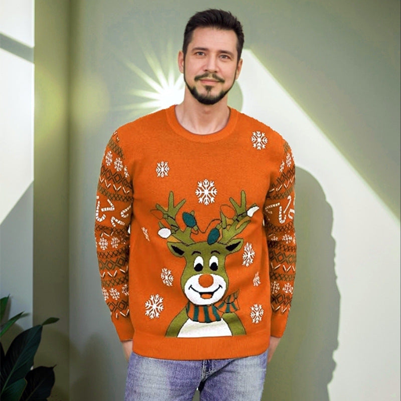 Amazon cross-border new men's knitwear Christmas casual slim style crew neck woolen patchwork knitwear