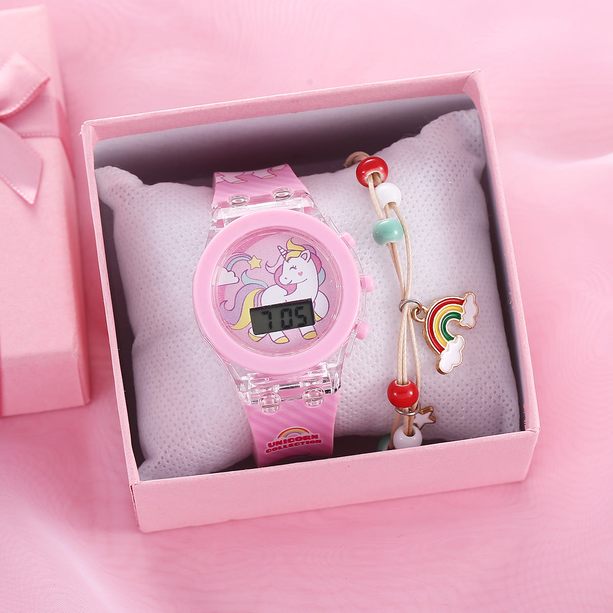 New Kids Glow Watch Unicorn Luminous Silicone Electronic Watch Plus Bracelet (2pcs set)