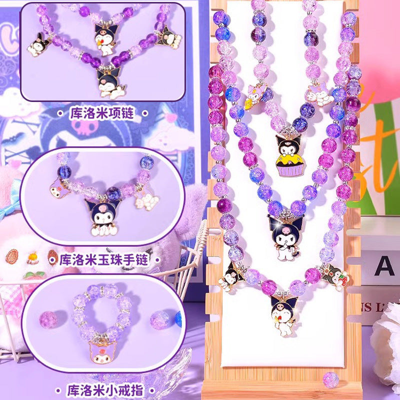 Children's Day Children's Day Gift Handmade DIY Set Kuromi Cartoon Dripping Glass Beaded Bracelet
