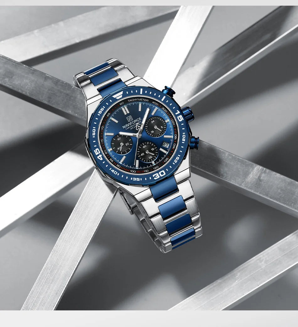 NAVIFORCE Fashion Watch For Men High Quality Luxury Stainless Steel Waterproof Classic Quartz Wristwatches Male Big Face Clock by My Store