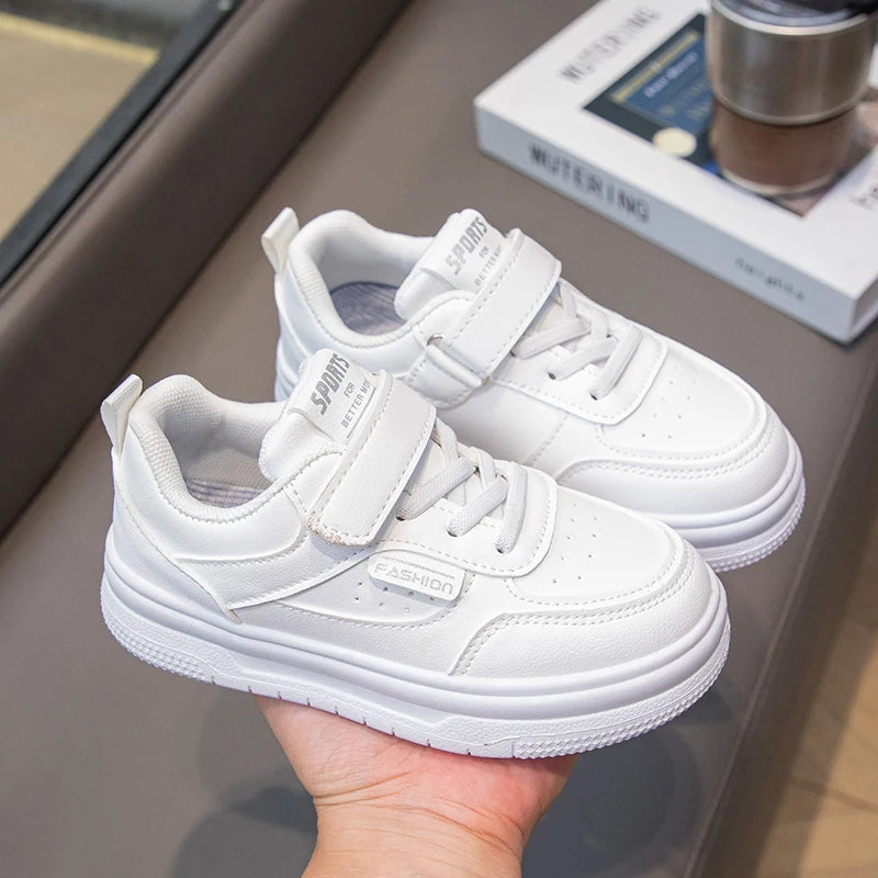 Children White Shoes Leather Pink Cute Girls Sneakers Anti Slip Lightweight Kids Casual Board Shoes Soft Sole Boys Running Shoes by My Store