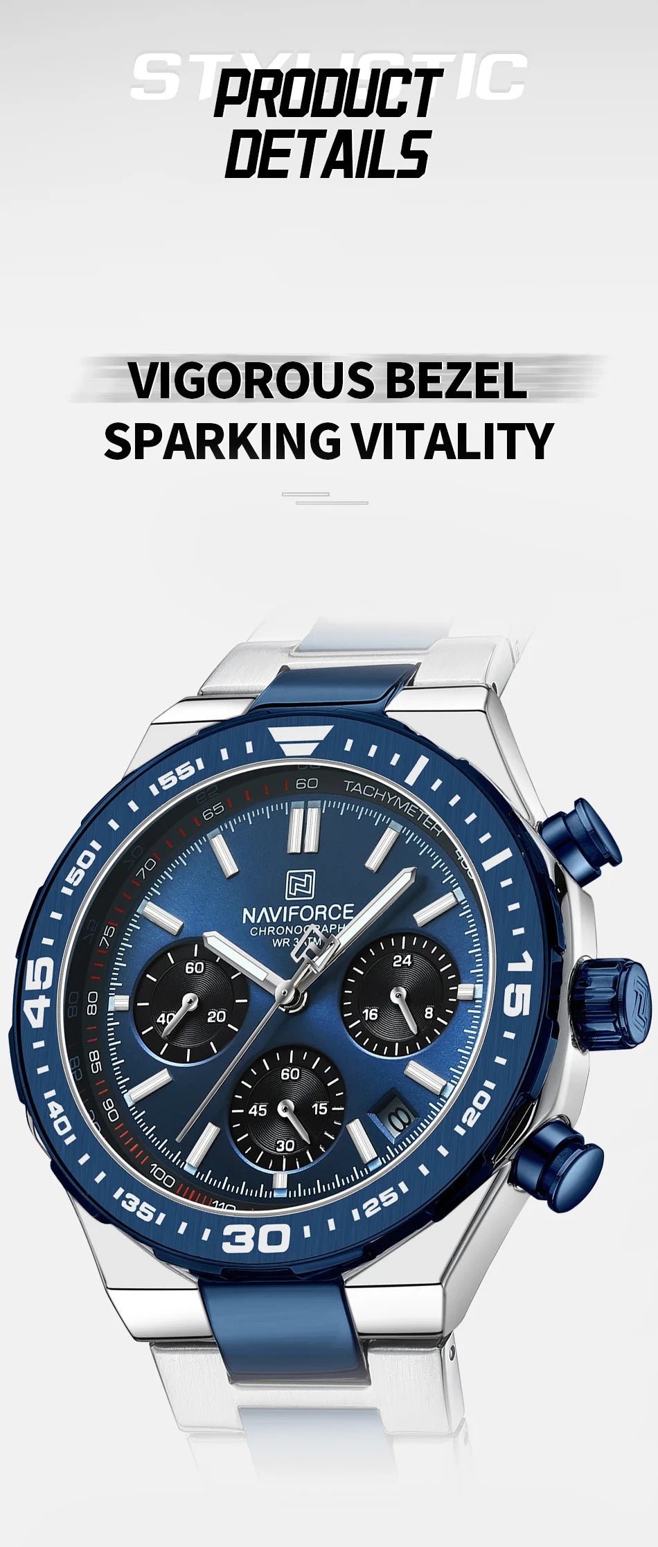 NAVIFORCE Fashion Watch For Men High Quality Luxury Stainless Steel Waterproof Classic Quartz Wristwatches Male Big Face Clock by My Store