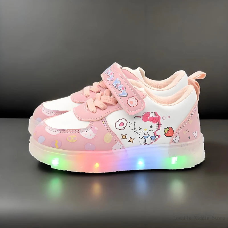 Sanrio Children's Led Light Shoes Fashion Hello Kitty Girls Sneakers Cute Cartton Casual Shoes Breathable Kids Sport Shoes by My Store