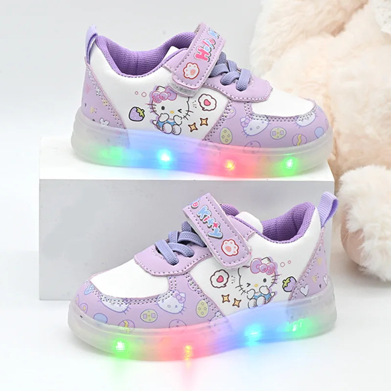 Sanrio Children's Led Light Shoes Fashion Hello Kitty Girls Sneakers Cute Cartton Casual Shoes Breathable Kids Sport Shoes by My Store
