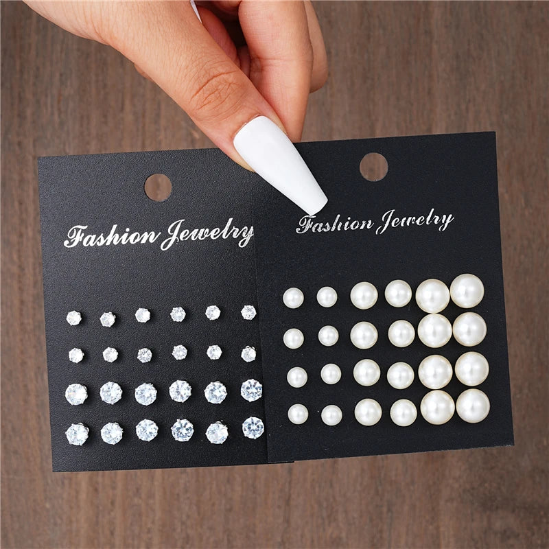 24 Pairs Set Mix Crystal Imitation pearl Earrings For Women Simple Round Crystal Earring Set Daily Wear Gift Fashion Jewelry by My Store