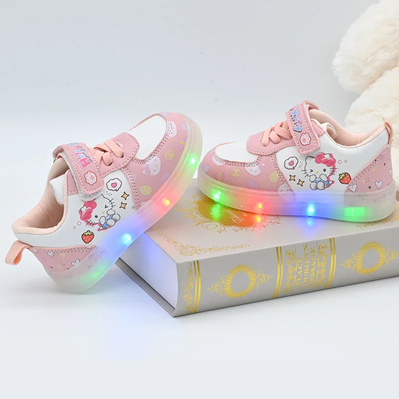 Sanrio Children's Led Light Shoes Fashion Hello Kitty Girls Sneakers Cute Cartton Casual Shoes Breathable Kids Sport Shoes by My Store