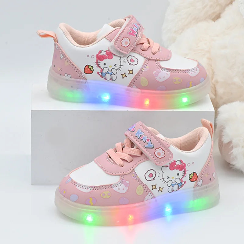Sanrio Children's Led Light Shoes Fashion Hello Kitty Girls Sneakers Cute Cartton Casual Shoes Breathable Kids Sport Shoes by My Store
