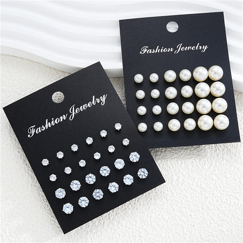 24 Pairs Set Mix Crystal Imitation pearl Earrings For Women Simple Round Crystal Earring Set Daily Wear Gift Fashion Jewelry by My Store