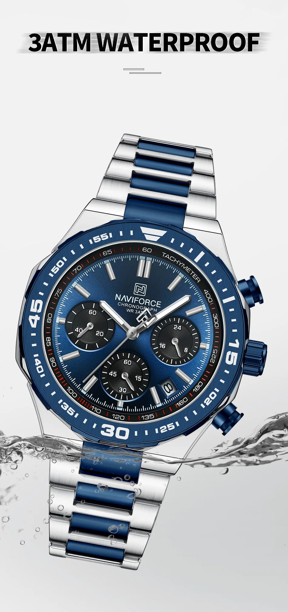 NAVIFORCE Fashion Watch For Men High Quality Luxury Stainless Steel Waterproof Classic Quartz Wristwatches Male Big Face Clock by My Store