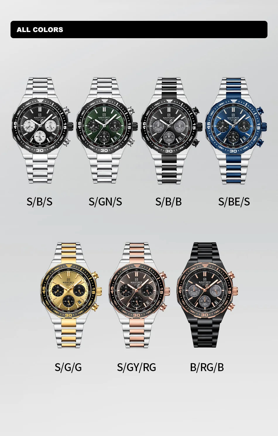 NAVIFORCE Fashion Watch For Men High Quality Luxury Stainless Steel Waterproof Classic Quartz Wristwatches Male Big Face Clock by My Store