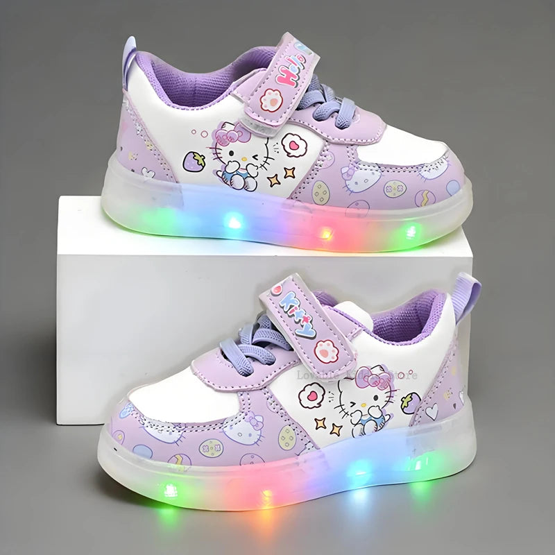 Sanrio Children's Led Light Shoes Fashion Hello Kitty Girls Sneakers Cute Cartton Casual Shoes Breathable Kids Sport Shoes by My Store