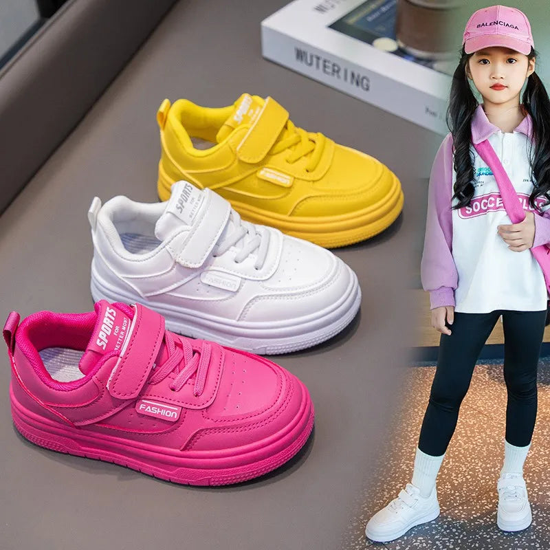 Children White Shoes Leather Pink Cute Girls Sneakers Anti Slip Lightweight Kids Casual Board Shoes Soft Sole Boys Running Shoes by My Store