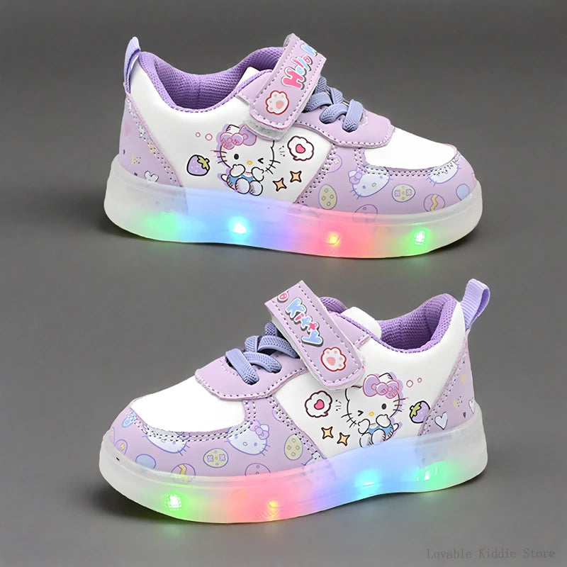 Sanrio Children's Led Light Shoes Fashion Hello Kitty Girls Sneakers Cute Cartton Casual Shoes Breathable Kids Sport Shoes by My Store
