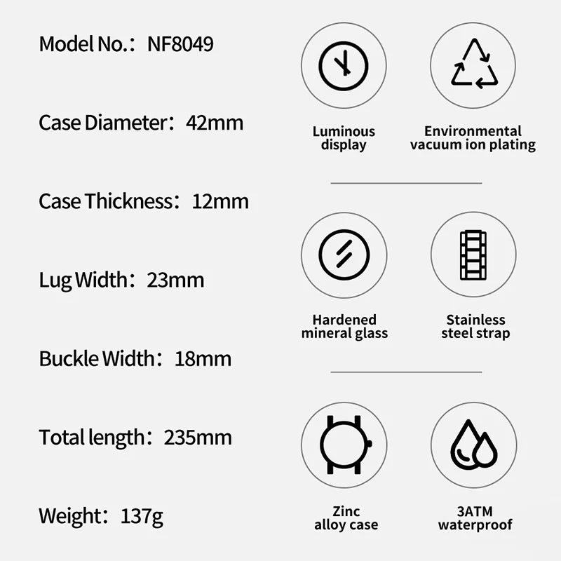 NAVIFORCE Fashion Watch For Men High Quality Luxury Stainless Steel Waterproof Classic Quartz Wristwatches Male Big Face Clock by My Store