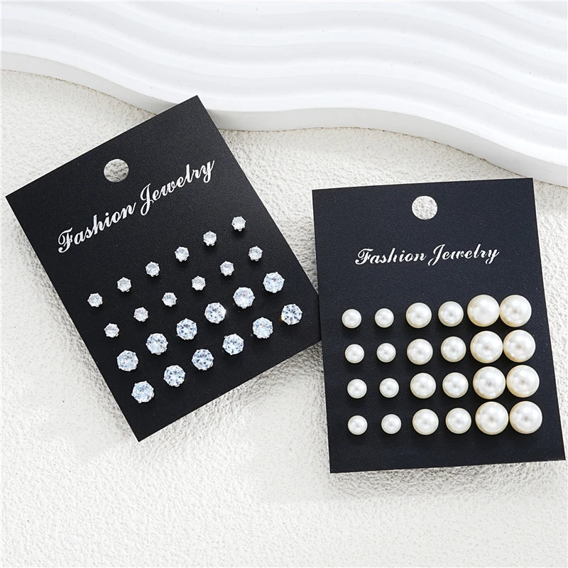 24 Pairs Set Mix Crystal Imitation pearl Earrings For Women Simple Round Crystal Earring Set Daily Wear Gift Fashion Jewelry by My Store