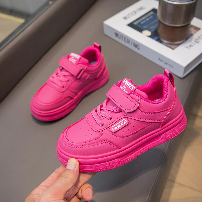 Children White Shoes Leather Pink Cute Girls Sneakers Anti Slip Lightweight Kids Casual Board Shoes Soft Sole Boys Running Shoes by My Store