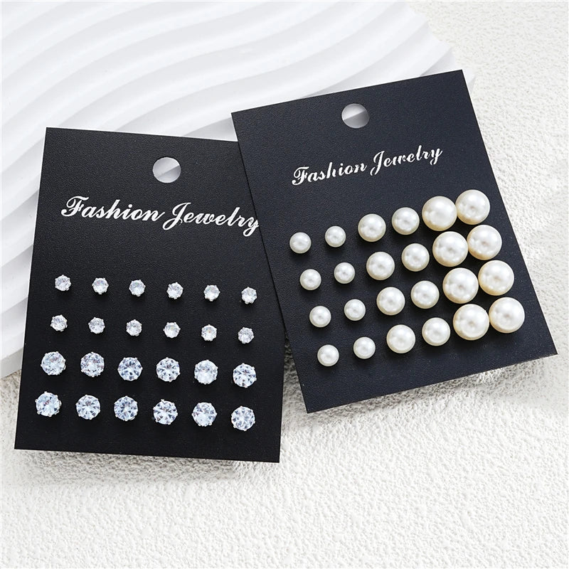 24 Pairs Set Mix Crystal Imitation pearl Earrings For Women Simple Round Crystal Earring Set Daily Wear Gift Fashion Jewelry by My Store
