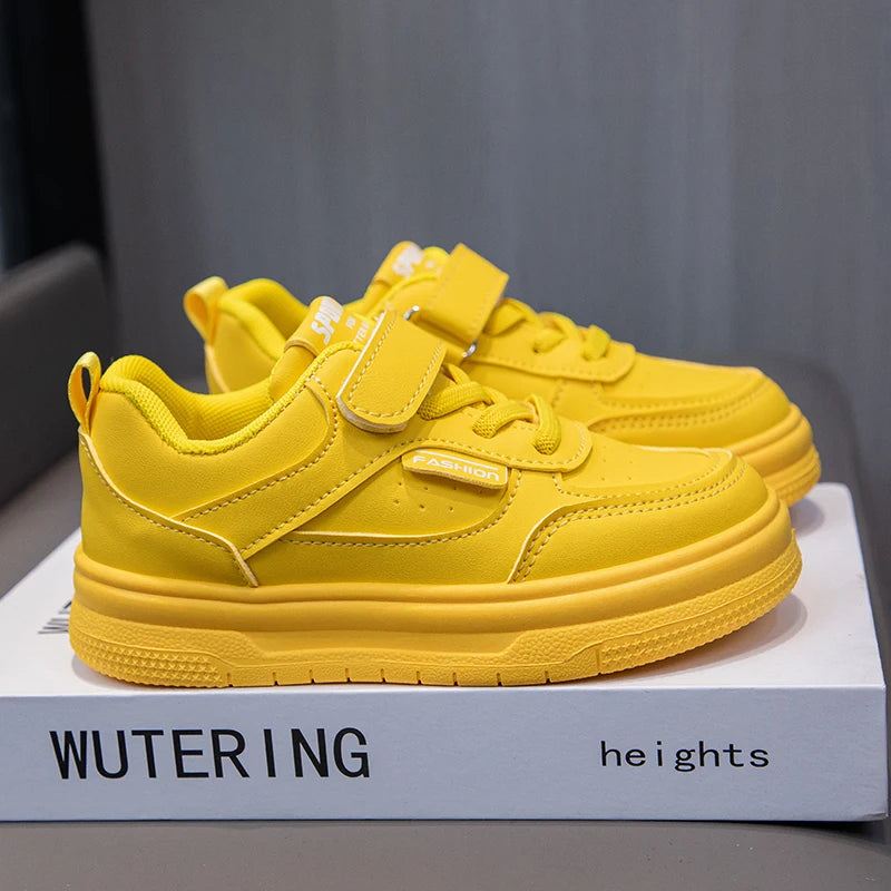 Children White Shoes Leather Pink Cute Girls Sneakers Anti Slip Lightweight Kids Casual Board Shoes Soft Sole Boys Running Shoes by My Store