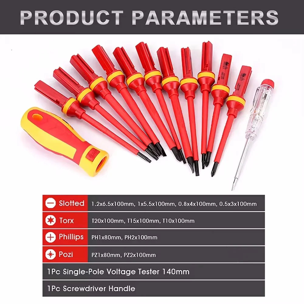 Electrician Repair Tools Kit 13pcs 1000V Changeable Insulated Screwdrivers Set with Magnetic Slotted Bits by My Store