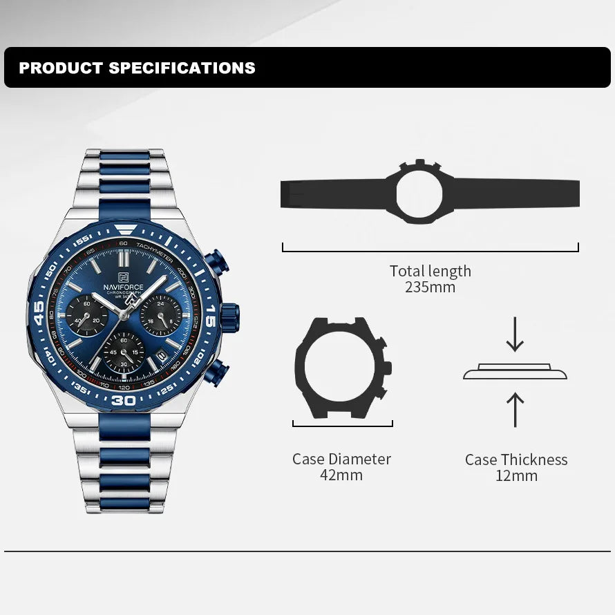 NAVIFORCE Fashion Watch For Men High Quality Luxury Stainless Steel Waterproof Classic Quartz Wristwatches Male Big Face Clock by My Store