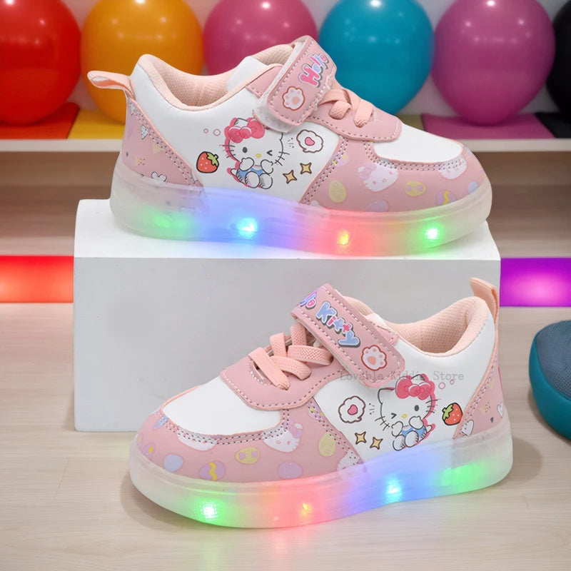 Sanrio Children's Led Light Shoes Fashion Hello Kitty Girls Sneakers Cute Cartton Casual Shoes Breathable Kids Sport Shoes by My Store