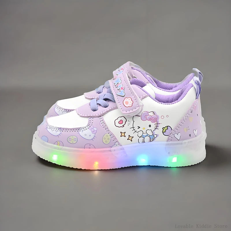 Sanrio Children's Led Light Shoes Fashion Hello Kitty Girls Sneakers Cute Cartton Casual Shoes Breathable Kids Sport Shoes by My Store
