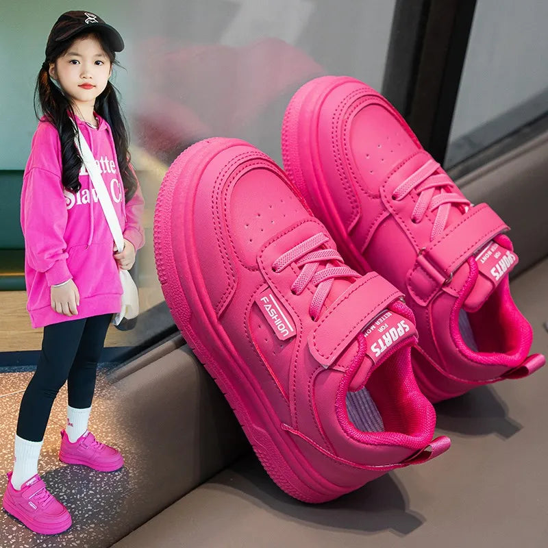 Children White Shoes Leather Pink Cute Girls Sneakers Anti Slip Lightweight Kids Casual Board Shoes Soft Sole Boys Running Shoes by My Store