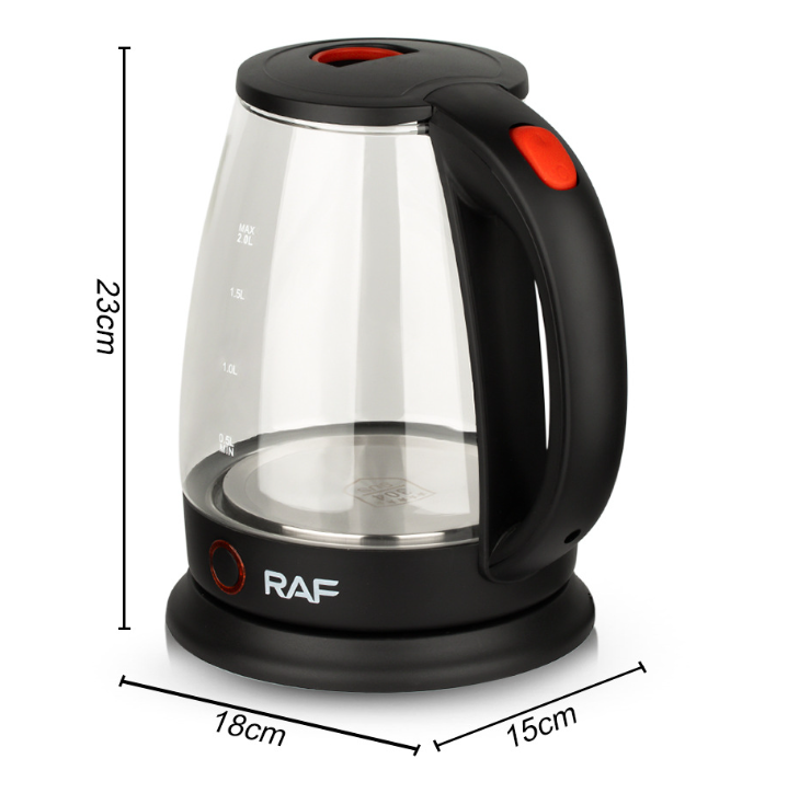 RAF European regulation household electric kettle automatic power off anti-dry kettle glass visible household kettle 2L