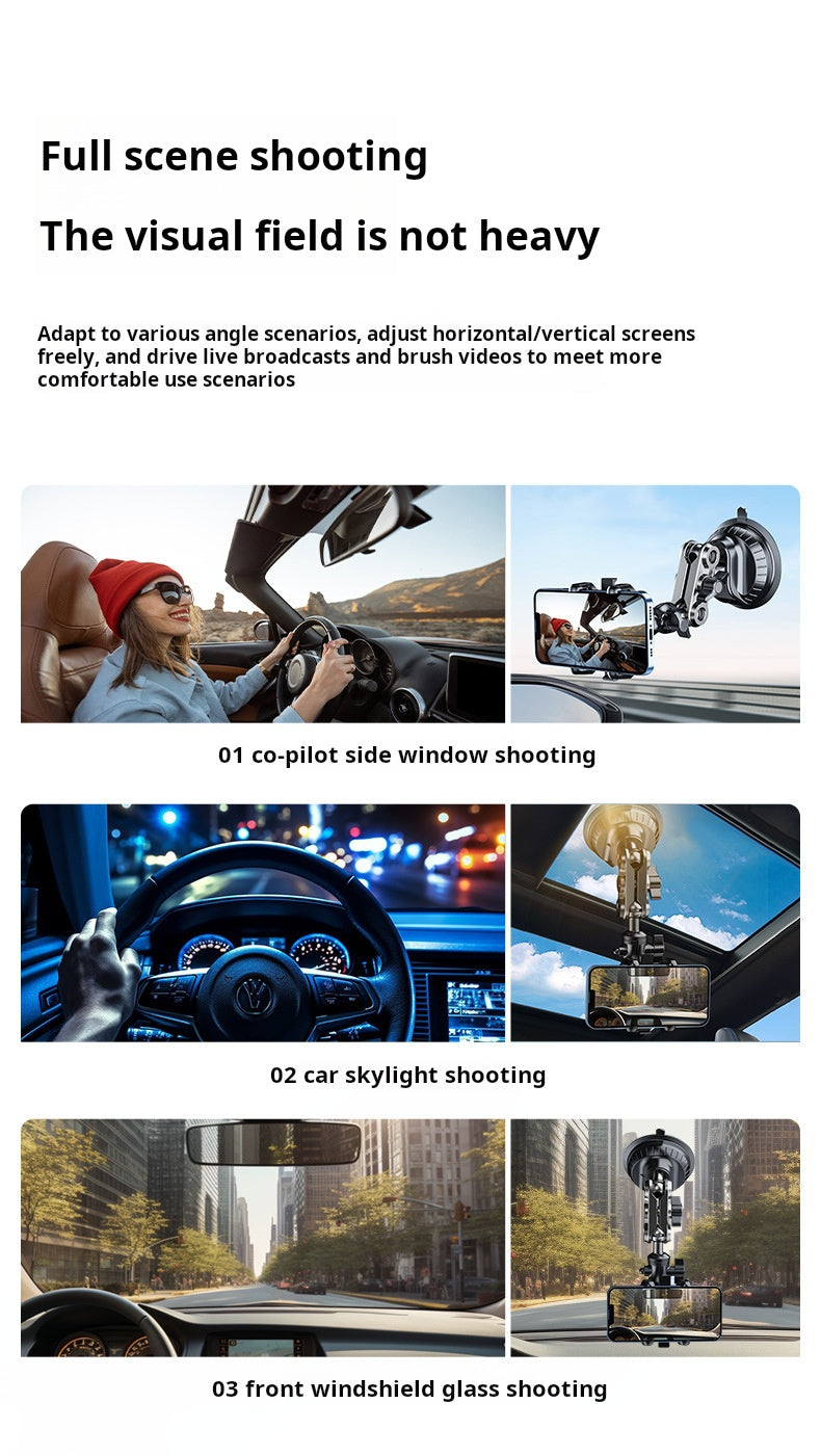 Car mobile phone holder for shooting car 2-in-1 powerful suction cup type multi-angle adjustment aluminum alloy clip bracket by My Store