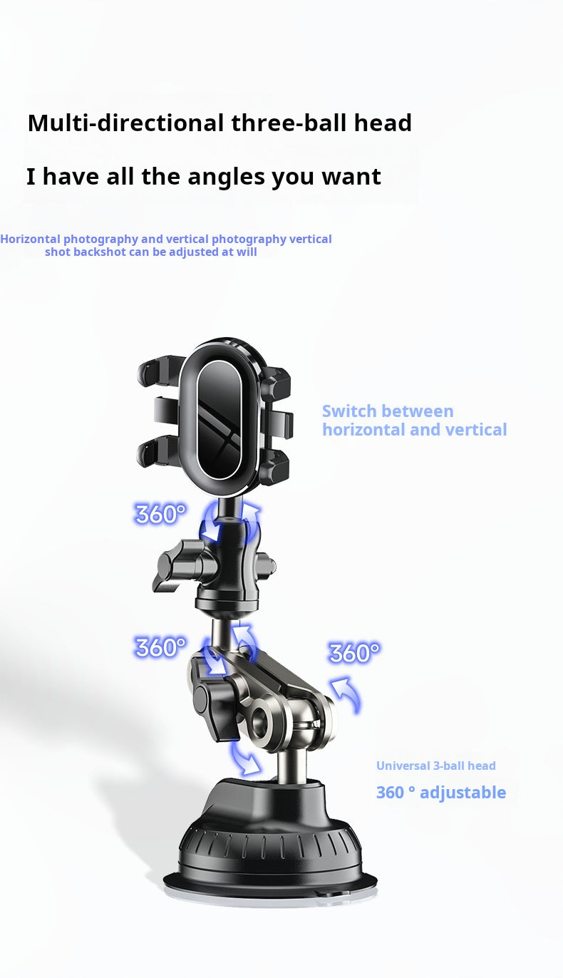 Car mobile phone holder for shooting car 2-in-1 powerful suction cup type multi-angle adjustment aluminum alloy clip bracket by My Store