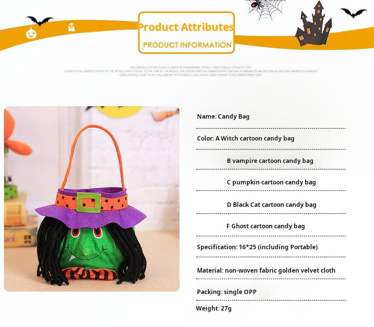 Halloween ornaments, witches, pumpkins, tote bags, children's festival candy bags, party dress up prop bags