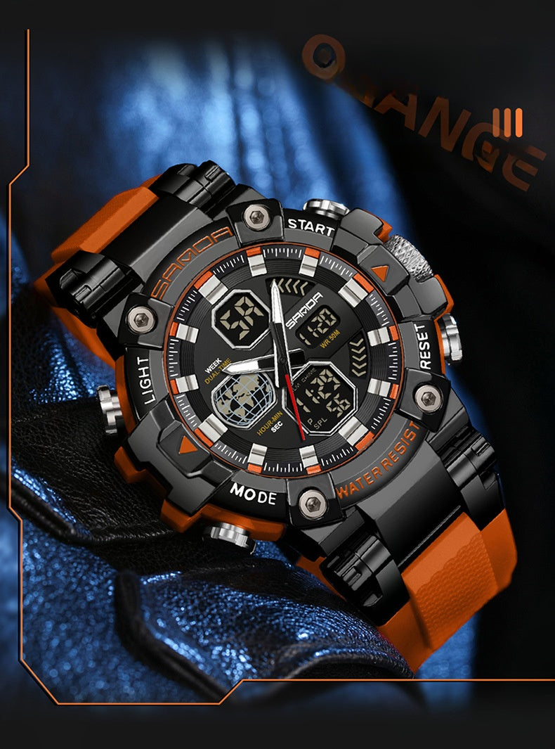 Sanda's new watch dual display snooze alarm clock men's watch youth outdoor sports multi-functional electronic watch