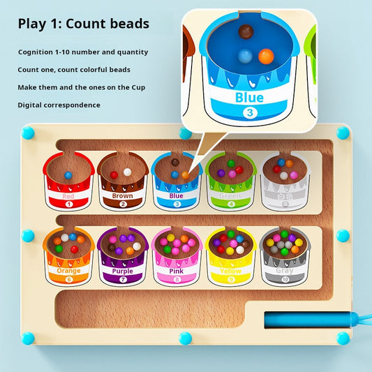 Children's toys wooden magnetic maze walking beads puzzle early education pen movement focus logical thinking maze toys
