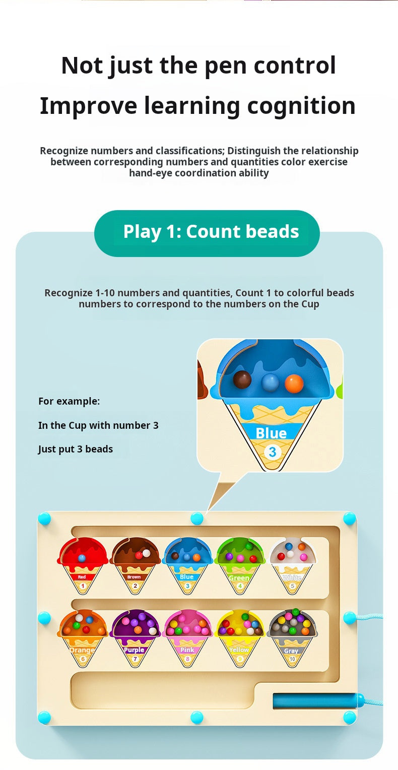 Children's toys wooden magnetic maze walking beads puzzle early education pen movement focus logical thinking maze toys