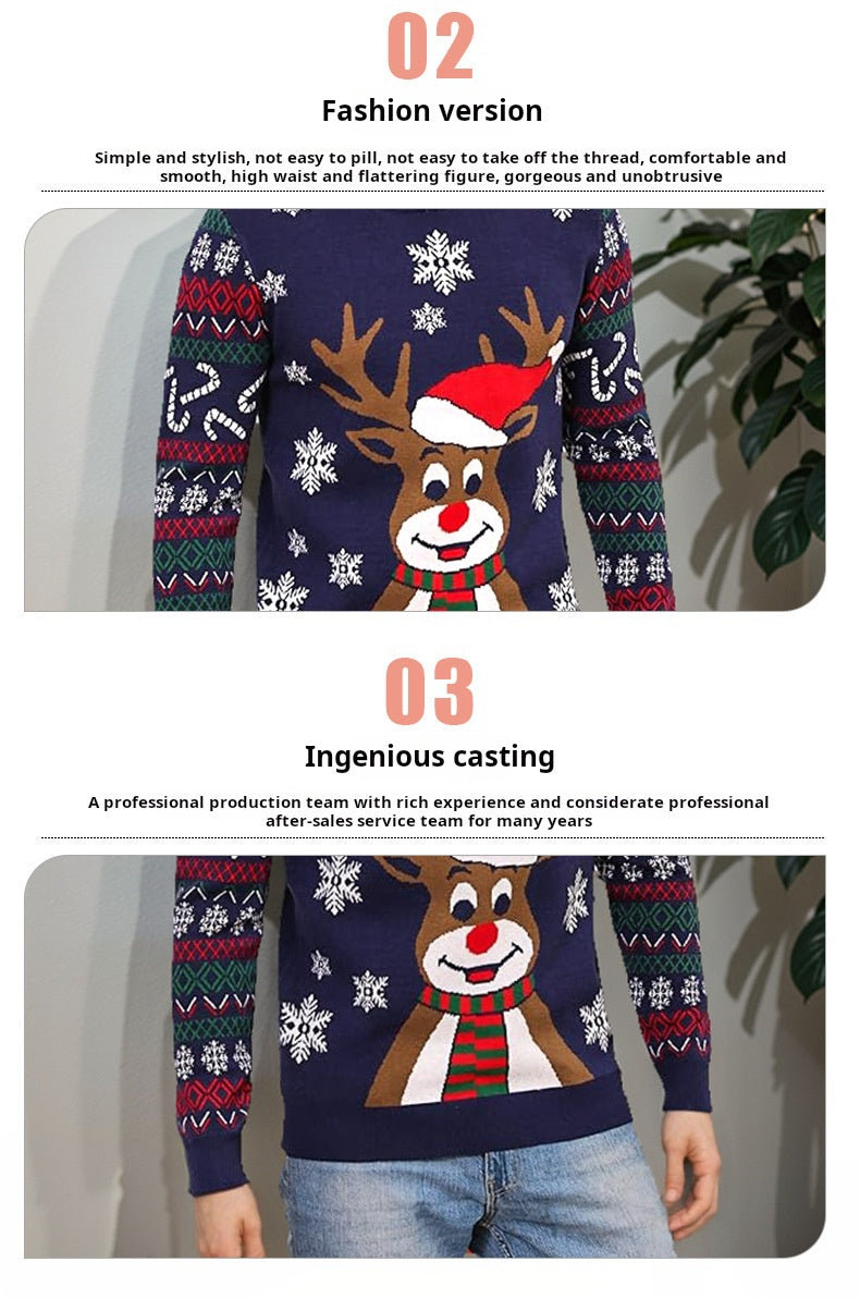 Amazon cross-border new men's knitwear Christmas casual slim style crew neck woolen patchwork knitwear