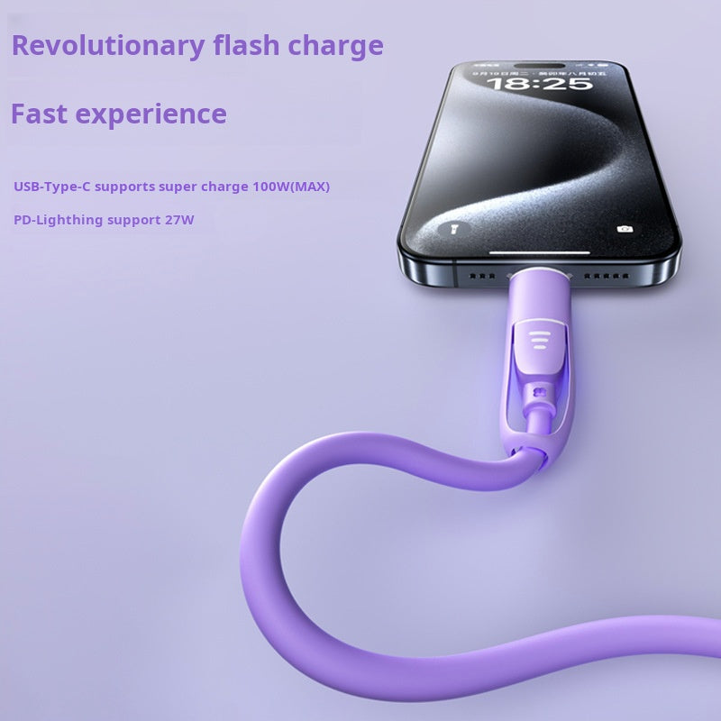 Liquid silicone fast charging 4-in-1 data cable solid color is suitable for Apple 15 mobile phone charging cable source factory