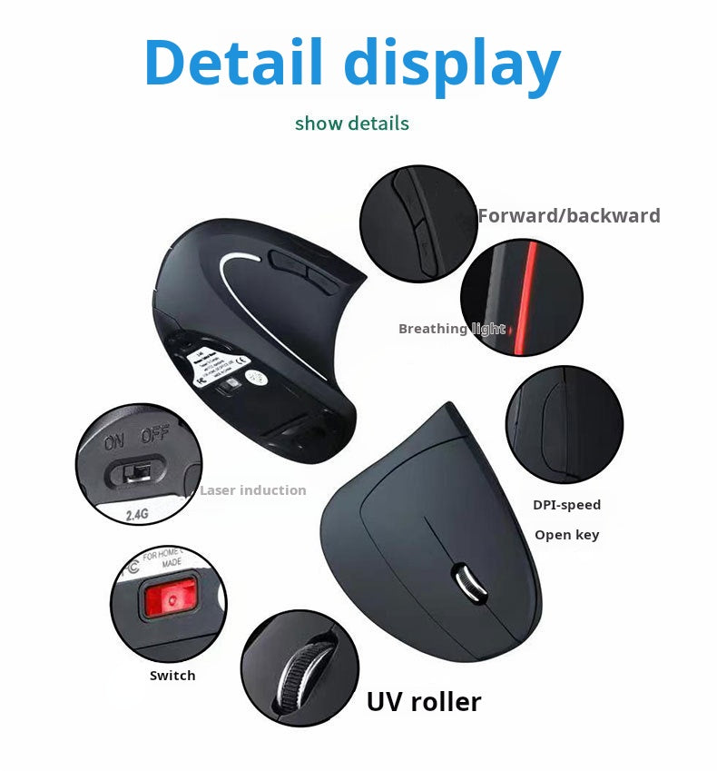 Spot Charging Vertical Wireless Mouse Cross Border Ergonomic Luminous Dual-mode Silent Photoelectric Bluetooth Mouse Wholesale